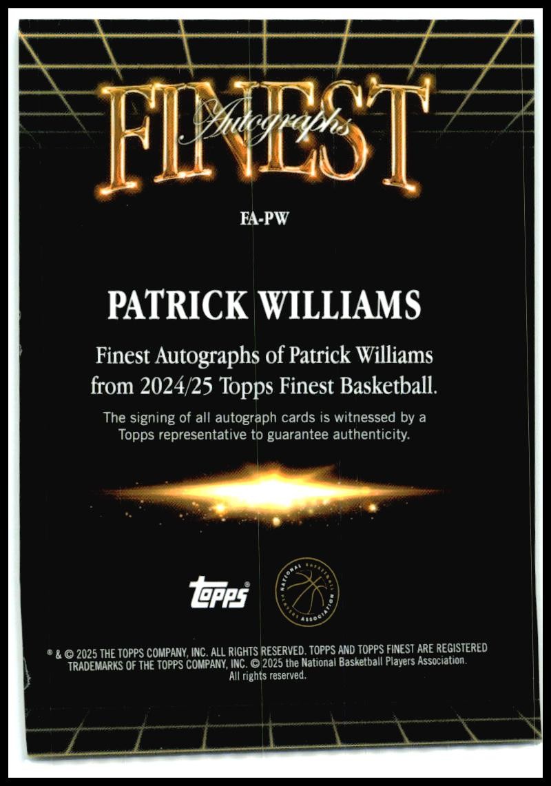 2024-25 Topps Finest Finest Autographs #FA-PW Patrick Williams