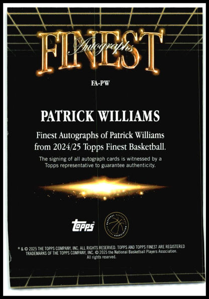 2024-25 Topps Finest Finest Autographs #FA-PW Patrick Williams