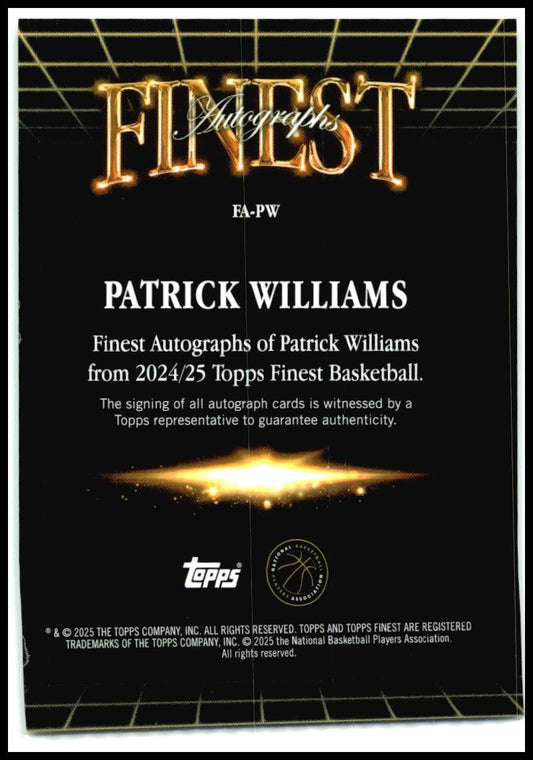 2024-25 Topps Finest Finest Autographs #FA-PW Patrick Williams