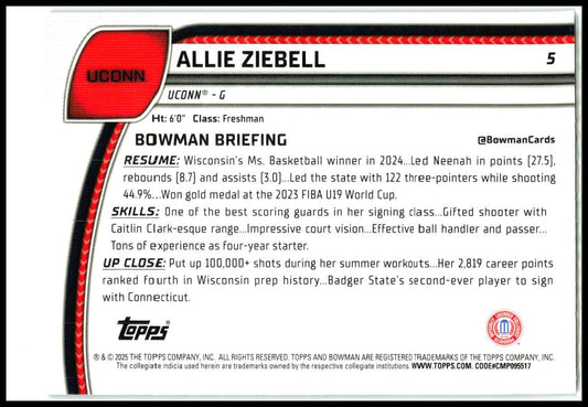 2024-25 Bowman University Chrome Purple Lava Refractor #5 Allie Ziebell Huskies