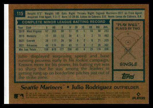 2022  Topps Archives #115 Julio Rodriguez RC Seattle Mariners