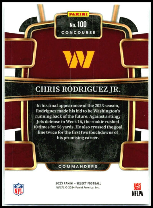 2023 Panini Select #100 Chris Rodriguez Jr. Rookie Washington Commanders