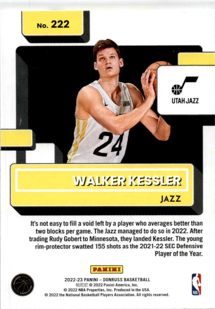 2022-23 Donruss #222 Walker Kessler Rookie Utah Jazz