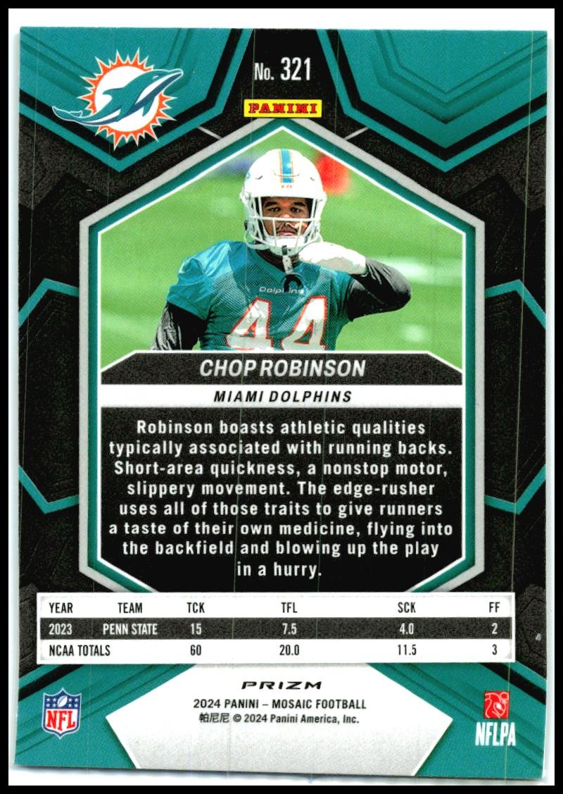 2024 Panini Mosaic Mosaic Genesis #321 Chop Robinson Miami Dolphins