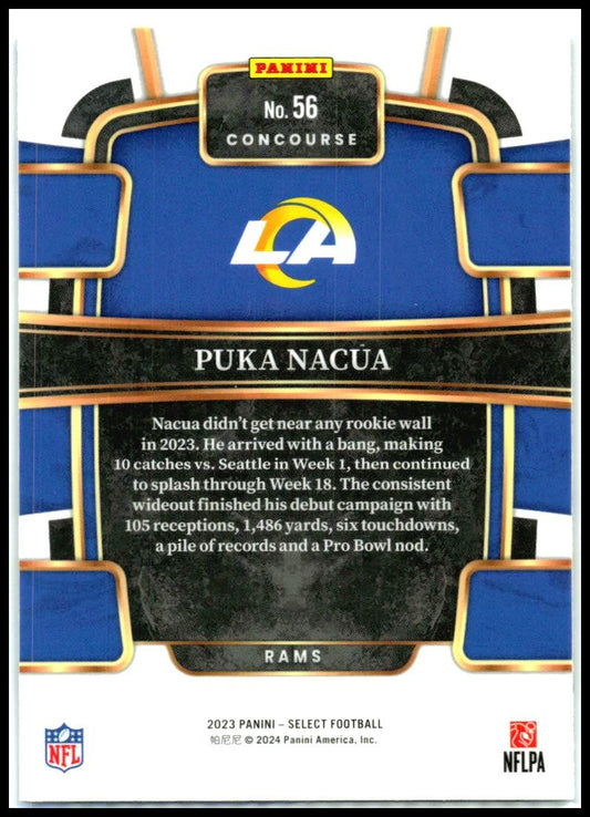 2023 Panini Select #56 Puka Nacua Rookie Los Angeles Rams