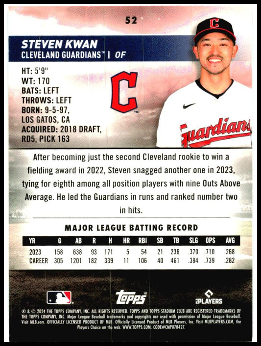2024 Stadium Club #52 Steven Kwan Cleveland Guardians