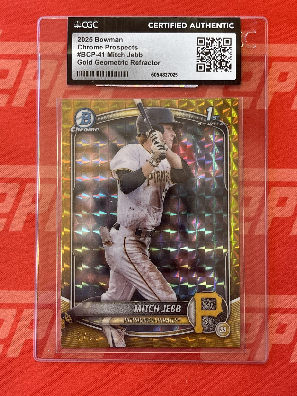 2025 Bowman Chrome Prospects Gold Geometric Refractor #BCP-41 Mitch Jebb Pirates