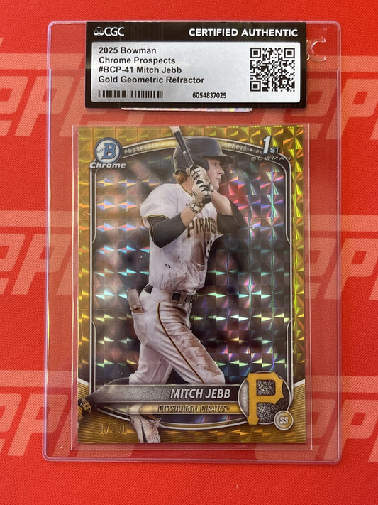 2025 Bowman Chrome Prospects Gold Geometric Refractor #BCP-41 Mitch Jebb Pirates
