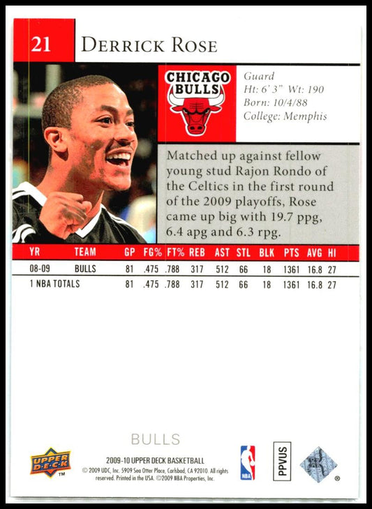 2009-10 Upper Deck #21 Derrick Rose Chicago Bulls
