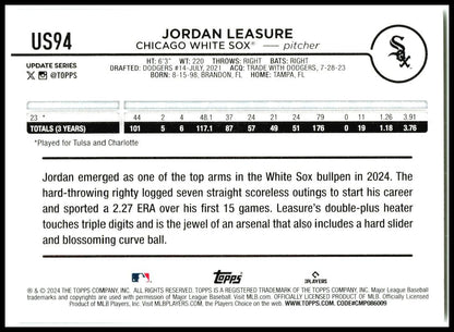 2024 Topps Update #US94 Jordan Leasure Rookie Chicago White Sox