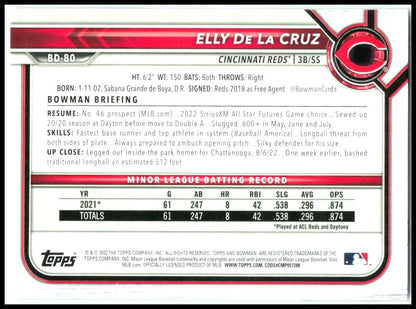 2022 Bowman Draft #BD-80 Elly De La Cruz Cincinnati Reds