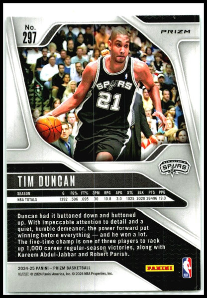 2024-25 Panini Prizm Prizms Green Ice #297 Tim Duncan San Antonio Spurs