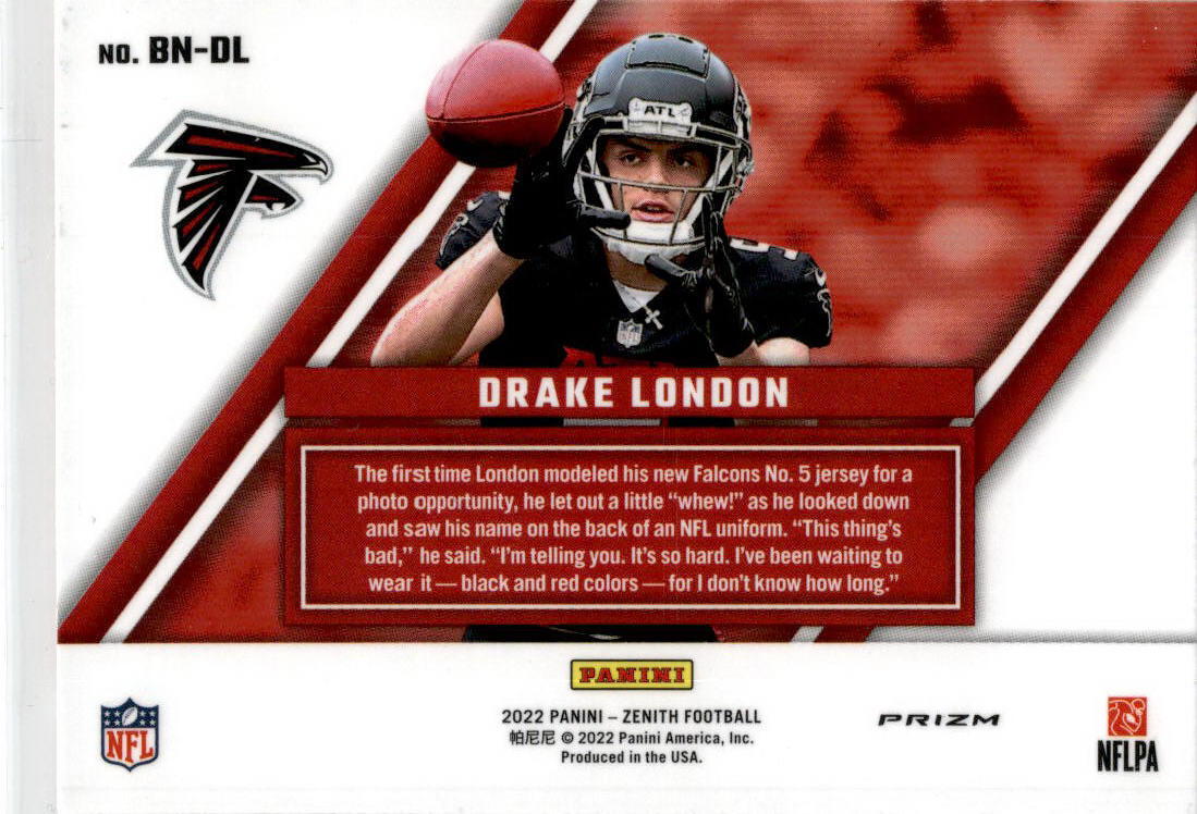 2023 zenith Behind the Numbers Red Prism #BN-DL Drake London Falcons