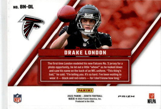 2023 zenith Behind the Numbers Red Prism #BN-DL Drake London Falcons
