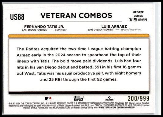 2024 Topps Update Blue Holofoil /999 #US88 Bold Bats Padres