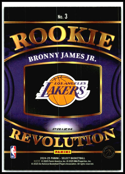 2024-25 Panini Select Rookie Revolution Silver Prizms #3 Bronny James Jr. Lakers