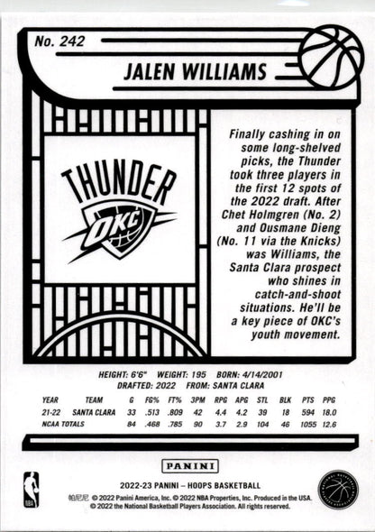 2022-23 Hoops #242 Jalen Williams Rookie Rookie Oklahoma City Thunder