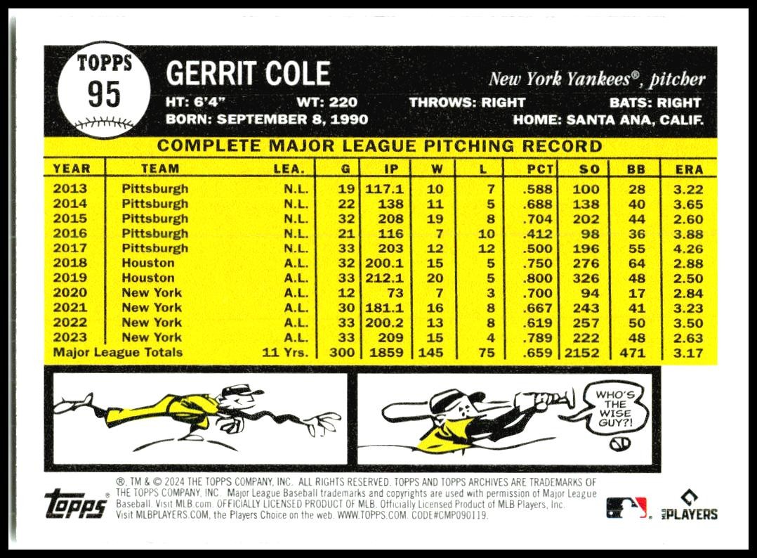 2024 Topps Archives #95 Gerrit Cole New York Yankees