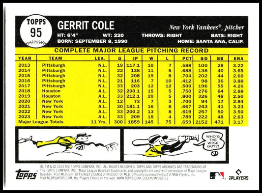 2024 Topps Archives #95 Gerrit Cole New York Yankees