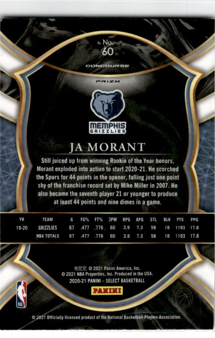 2020 Select Retail Blue #60 Ja Morant Memphis Grizzlies