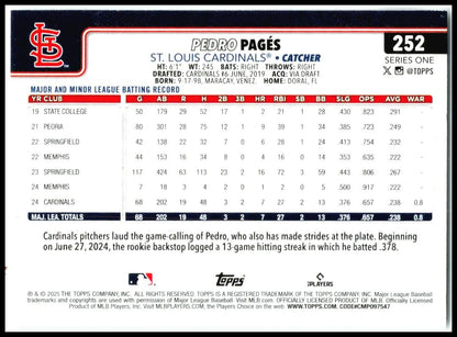 2025 Topps #252 Pedro Pagés St. Louis Cardinals