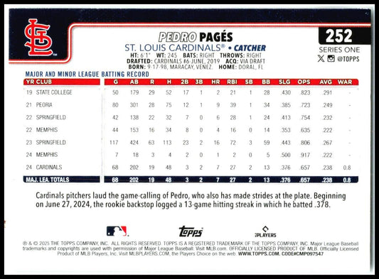 2025 Topps #252 Pedro Pagés St. Louis Cardinals