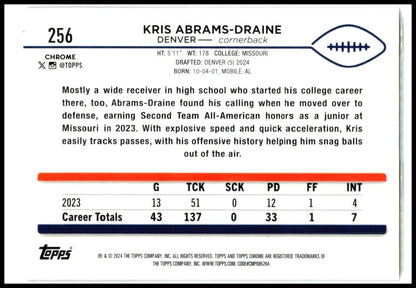 2024 Topps Chrome Prism Refractor #256 Kris Abrams-Draine Rookie Denver Broncos