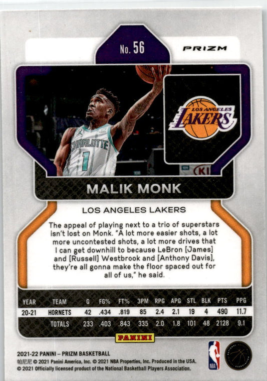 2021-22 Panini Prizm silver #56 Malik Monk Charlotte Hornets