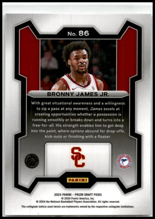 2024 Panini Prizm Draft Picks #86 Bronny James Jr. USC Trojans