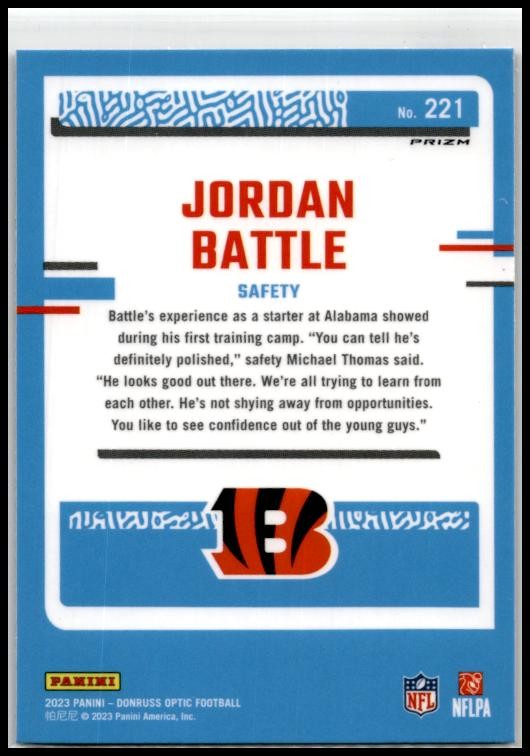 2023 Donruss Optic Purple Shock #221 Jordan Battle Rookie Cincinnati Bengals