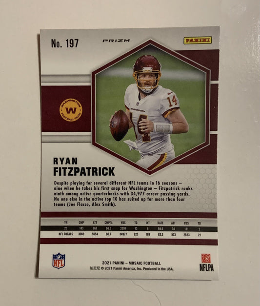 Ryan Fitzpatrick 2021 Panini Mosaic Reactive Orange Prizm #197.  Washington