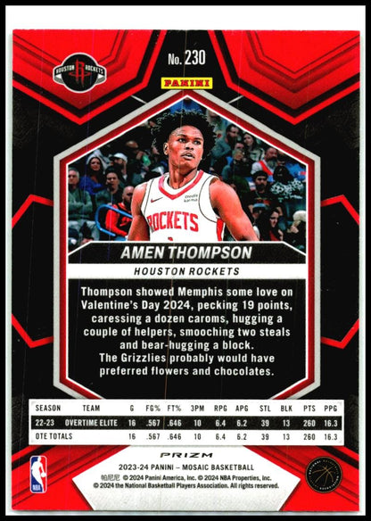 2023-24 Panini Mosaic Green #230 Amen Thompson Rookie Houston Rockets