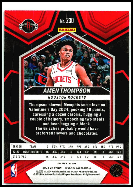 2023-24 Panini Mosaic Green #230 Amen Thompson Rookie Houston Rockets
