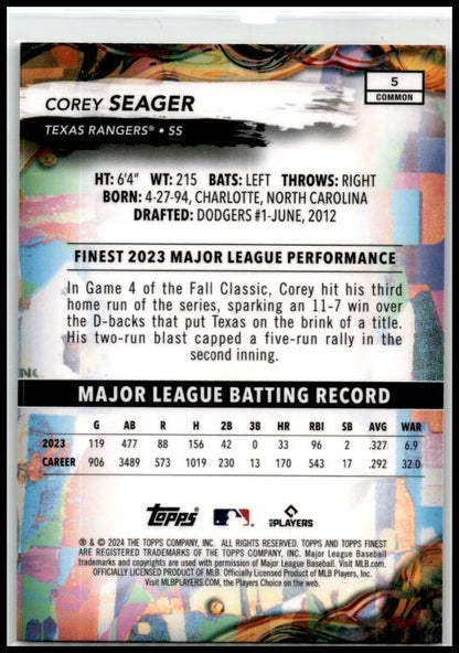 2024 Finest #5 Corey Seager Texas Rangers