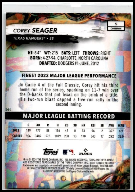 2024 Finest #5 Corey Seager Texas Rangers