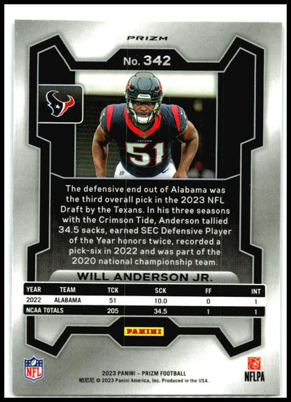 2023 Panini Prizm Black and Red Checker #342 Will Anderson Jr. Houston Texans
