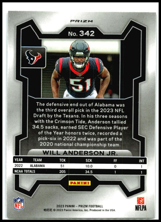2023 Panini Prizm Black and Red Checker #342 Will Anderson Jr. Houston Texans