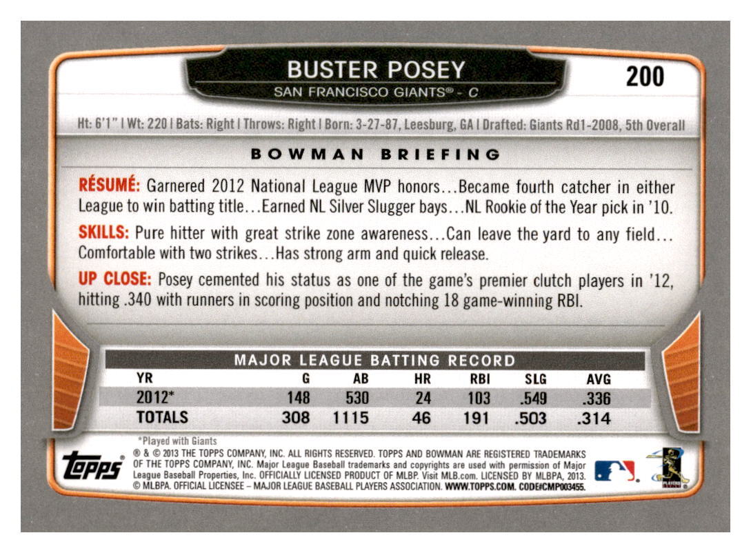 2013 Bowman #200 Buster Posey