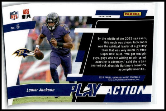 2023 Donruss Optic Play Action Silver #5 Lamar Jackson Baltimore Ravens
