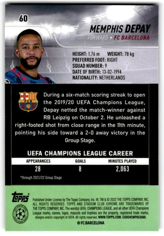 2022 Topps Stadium Club Chrome UCL Memphis Depay FC Barcelona #60
