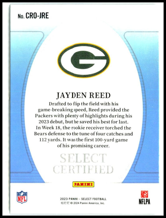 2023 Panini Select Select Certified Rookies #CRO-JRE Jayden Reed Packers