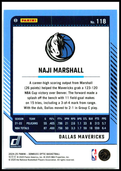 2024-25 Donruss Optic #118 Naji Marshall Dallas Mavericks