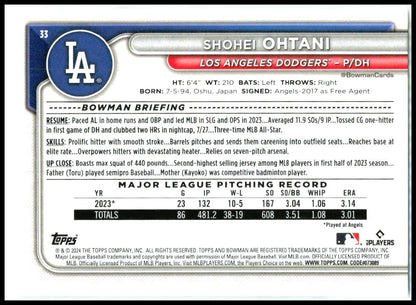 2024 Bowman #33 Shohei Ohtani Los Angeles Dodgers