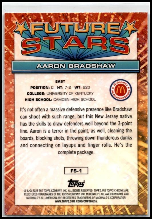 2023 Topps Chrome McDonald's All American Future Stars #FS-1 Aaron Bradshaw