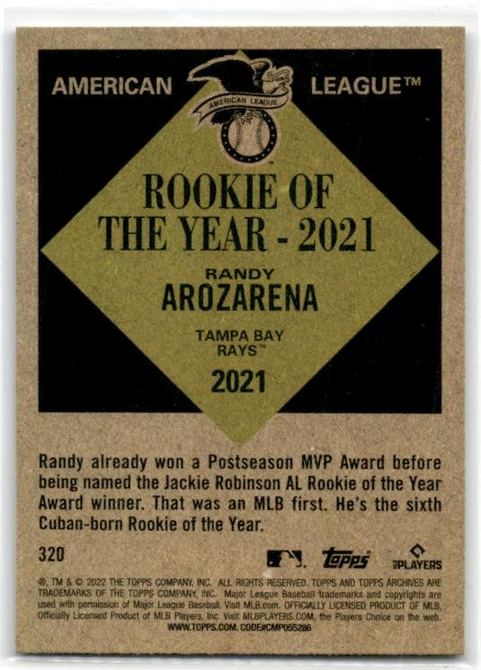 2022 Topps Archives #320 Randy Arozarena Tampa Bay Rays