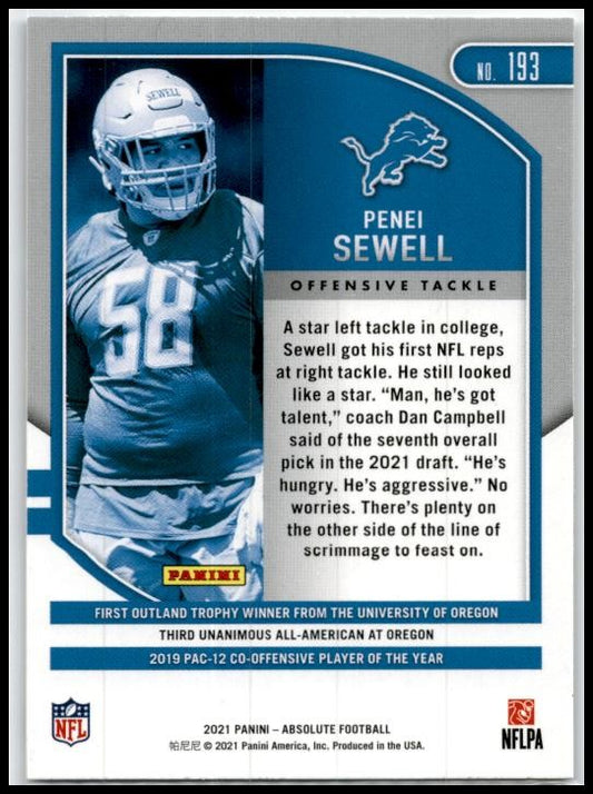 2021 Panini Absolute #193 Penei Sewell Detroit Lions