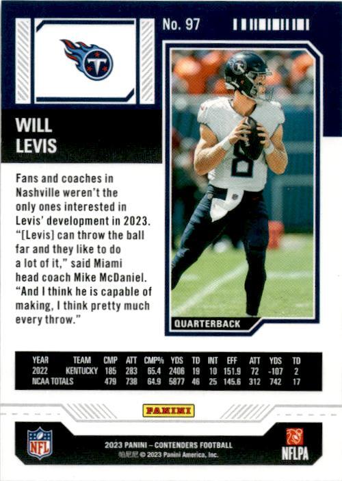2023 Panini Contenders #97 Will Levis Tennessee Titans