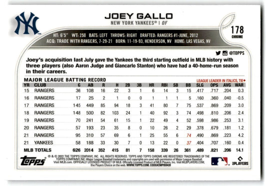 2022 Black & White RayWave Refractor Joey Gallo New York Yankees #178