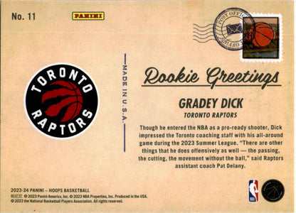 2023-24 Hoops Winter Rookie Greetings #11 Gradey Dick Toronto Raptors