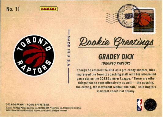 2023-24 Hoops Winter Rookie Greetings #11 Gradey Dick Toronto Raptors